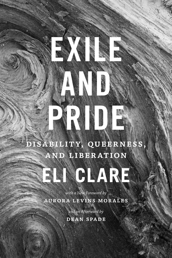 Book cover: Exile and Pride, by Eli Clare. Background of driftwood.